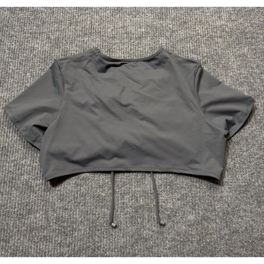 Skims Recycled Swim Size 4X Ruched T-Shirt Crop Top Keyhole Front Gunmetal Gray